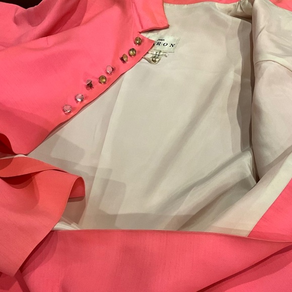 Vintage Jean Varon 1960s Coral Pink Maxi Dress Coat – High Mandarin Collar, Mod - Picture 4 of 4